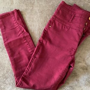 Charlotte Russe Refuge High-Rise Maroon Jeggings